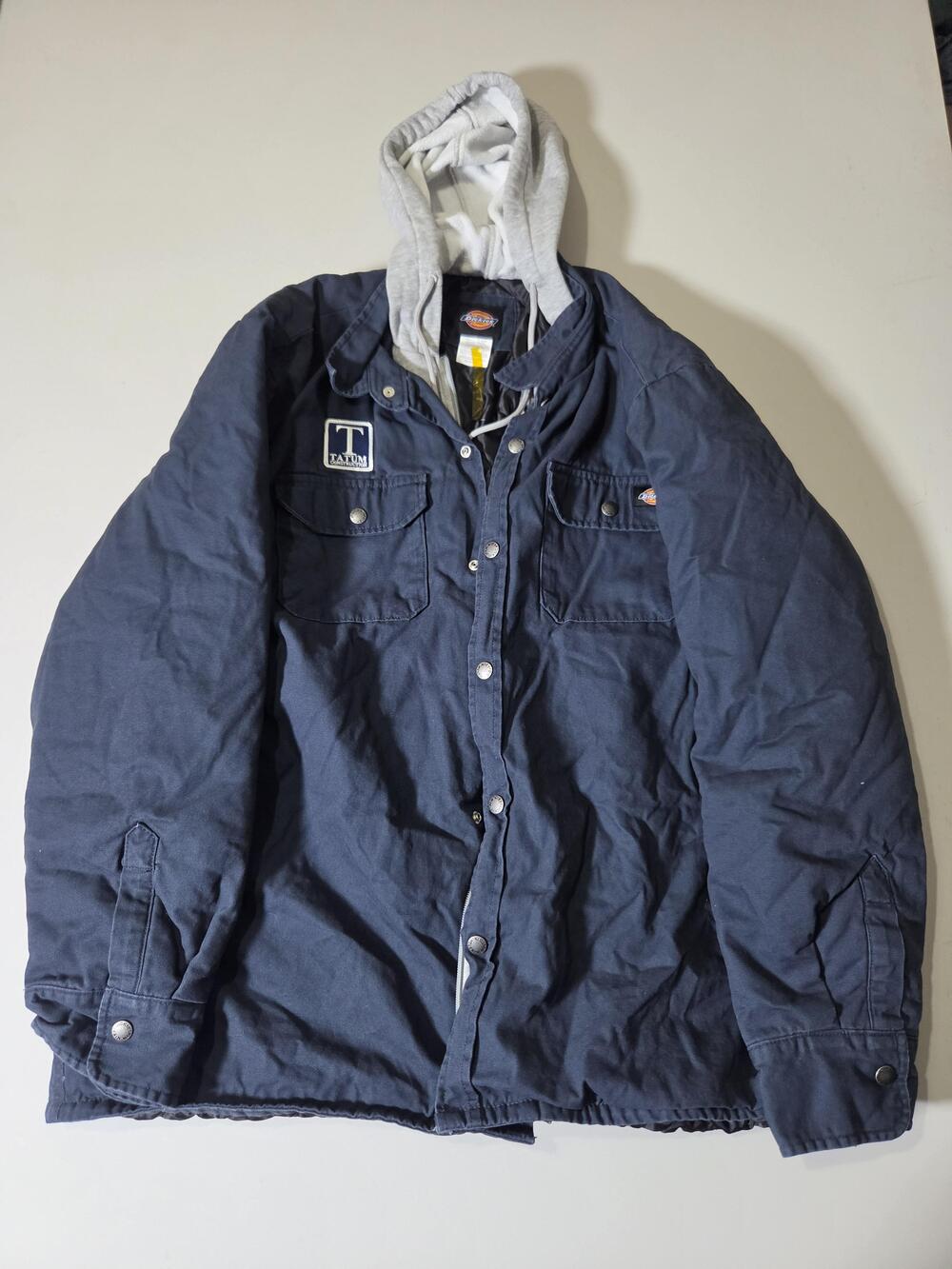 Dickies Jacket Mens 2XL Blue Canvas Hooded Quilted Insulated Workwear Lined